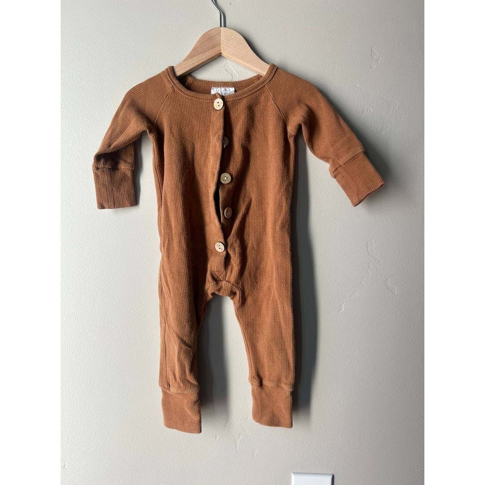 Mebie Baby Ribbed Long Sleeve Romper 6 12 Months Caramel Rust Coconut Button